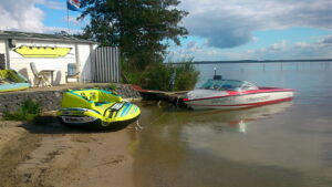 Waterski School de Harder aan het Veluwemeer in Biddinghuizen, strandsteiger, Alex Clay